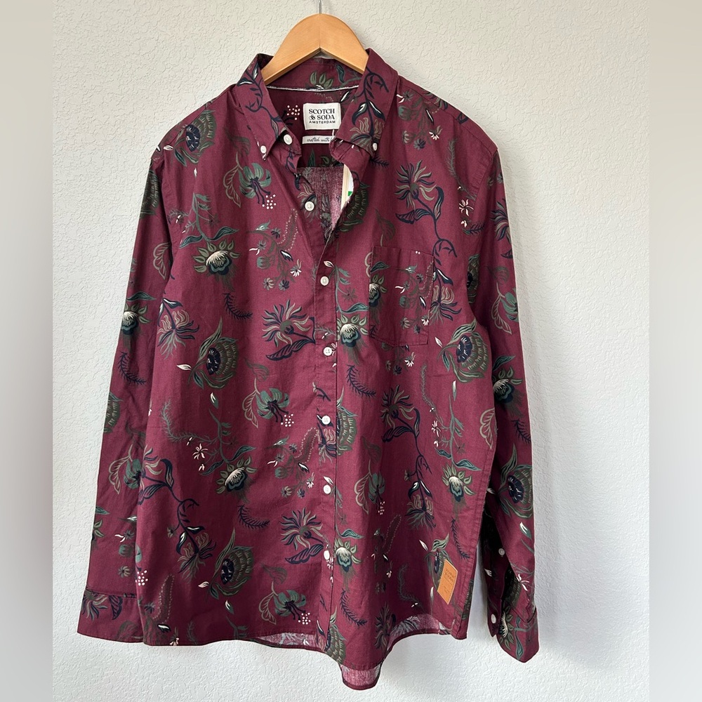 Scotch & Soda Men's Burgundy Floral Shirt